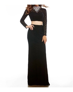 Вечернее платье из двух частей с кружевом черного цвета Mac duggal