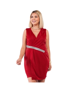 Без рукавов с V-образным вырезом, асимметричным запахом, отделкой стразами, приталенным мини-платьем-блейзером, темно-красный Fashnzfab