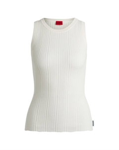 Облегающий топ без рукавов с нерегулярной ребристой структурой, белый Hugo