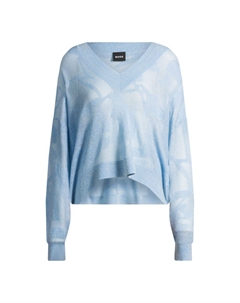 Свитер с V-образным вырезом из цветочного жаккардового трикотажа, светло-голубой Boss