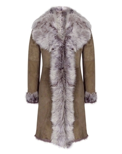 Длинное замшевое пальто из овчины Toscana серо-коричневого цвета Truclothing