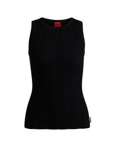 Облегающий топ без рукавов с нерегулярной ребристой структурой, черный Hugo
