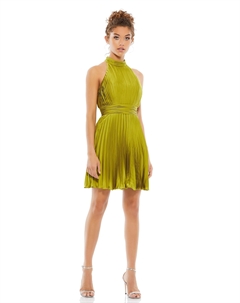 Мини-платье с плиссировкой и вырезом-халтером, цвет apple green Mac duggal