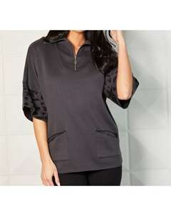 Пуловер с застежкой-молнией на вороте и накладными карманами в угольном цвете, цвет coal Angel apparel