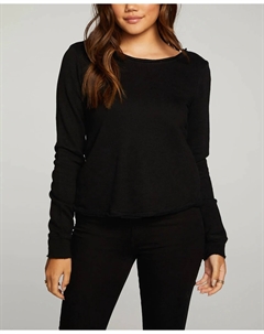 Льняной французский трикотажный свитер с длинными рукавами и перекрестной спинкой черного цвета Chaser