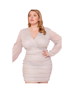 Блестящее сетчатое мини-платье с присборенными боками, слоновая кость Fashnzfab