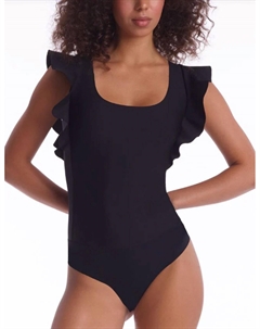 Неопреновый боди с квадратным вырезом и оборками черного цвета Commando