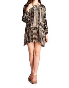 Мини-платье в стиле бохо с вырезом-замочной скважиной черного/верблюжьего цвета Velzera