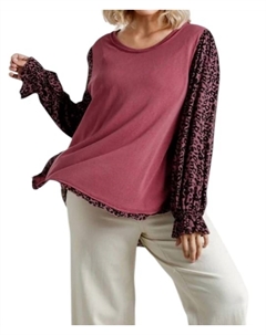 Топ с рукавами-фонариками и смешанным принтом цвета клюквы, цвет cranberry Umgee