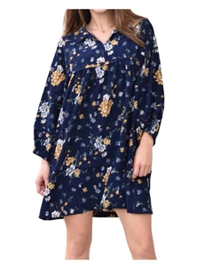 Платье из вельвета с цветочным принтом в темно-синем цвете Umgee