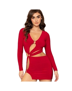 Металлическое кольцо с вырезом, мини-платье, красный Fashnzfab