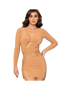 Металлическое кольцо с вырезом, мини-платье, коричневый Fashnzfab