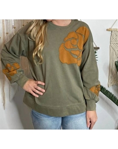 Свитшот с аппликацией «Роза» в оливковом/оранжевом цвете Jodifl