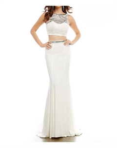 Платье из двух частей с драгоценными камнями цвета слоновой кости/золота Mac duggal