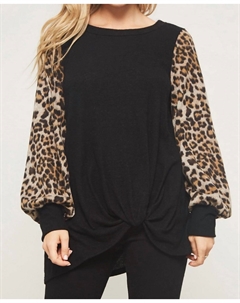 Туника с леопардовым принтом на рукавах черного цвета Multi Promesa