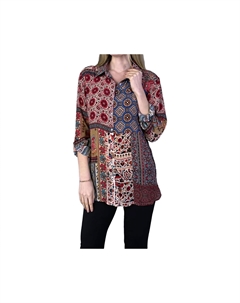 Верхняя туника на пуговицах с принтом в стиле пэчворк, цвет «винный», цвет wine Shana apparel