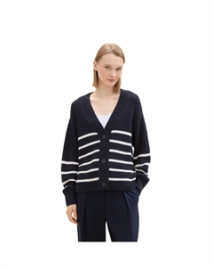 Джинсовый кардиган вязки с планкой на пуговицах Denim, цвет Placed Navy White Stripe Tom tailor