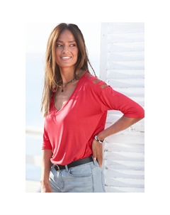 Рубашка с рукавом 3/4, вырезами, изысканным длинным рукавом, с открытыми плечами, красный Lascana