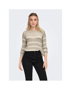 Вязаный свитер "ONLGEENA XO L/S PULLOVER KNT NOOS", цвет Simply Taupe Stripes:Eggnog Only