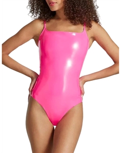 Боди из искусственной лакированной кожи цвета неоновый розовый Commando