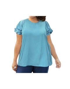 Блузка с короткими рукавами и оборками - Размер плюс в цвете Seafoam On the plus side