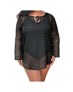 Туника большого размера с длинным рукавом и V-образным вырезом черного цвета Always for me