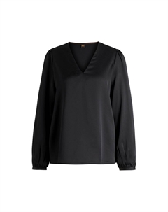 Блузка прямого кроя с V-образным вырезом из тисненого атласа, черный Boss