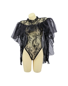 Боди с сетчатой ​​накидкой и оборками черного цвета Western f.a.s.h.i.o.n