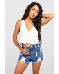 Базовые джинсовые шорты с высокой посадкой и потертостями, синий Boohoo