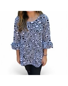 Туника с круговым принтом и оборкой на рукаве в черном/белом цвете Erma’s closet