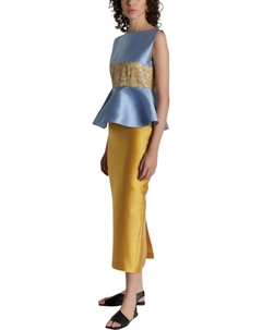 Платье-миди с баской и завышенной талией Cy желто-синего цвета D'estrëe