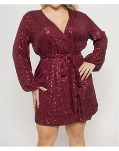 Платье-халат с пайетками в бордовом цвете Curve market