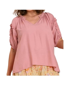 Блузка с разрезом на горловине и рукавами-фонариками розового цвета Umgee