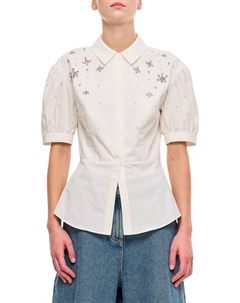 Хлопковый топ с отделкой белого цвета Self-portrait