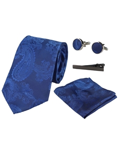 Галстук-бабочка с узором «пейсли» и запонки с квадратным карманом, синий Paul andrew
