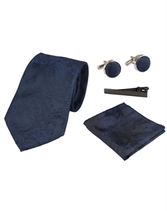 Галстук-бабочка с узором «пейсли» и запонки с квадратным карманом, темно-синий Paul andrew