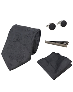 Галстук-бабочка с узором «пейсли» и запонки с квадратным карманом, черный Paul andrew