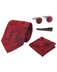 Галстук-бабочка с узором «пейсли» и запонки с квадратным карманом, красный Paul andrew