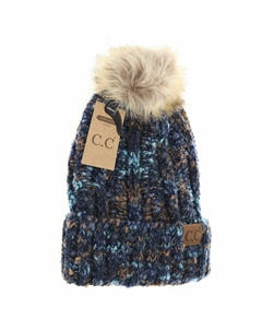 Женская шапка-бини с меховым помпоном и пушистой подкладкой в ​​стиле попкорн-конфетти темно-синего цвета C.c beanie