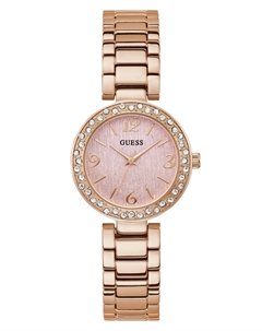Аналоговые часы цвета розового золота со стразами Guess factory
