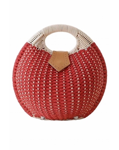Женская вязаная крючком круглая пляжная сумка из ротанга красного цвета Cap zone