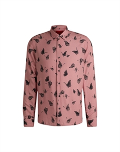 Рубашка свободного кроя из поплина с сезонным принтом, светло-розовый Hugo