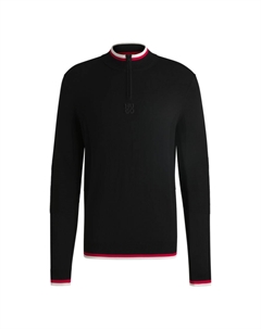 Свитер с застежкой-молнией и контрастной отделкой, черный Hugo