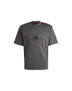 Футболка из хлопка-интерлока с логотипами, расположенными друг над другом, светло-серый Hugo