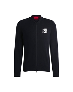 Кардиган на молнии из хлопка с многослойным логотипом, темно-синий Hugo