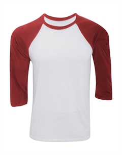Мужская бейсбольная футболка с рукавом 3/4 из холста, белый/красный Bella+canvas
