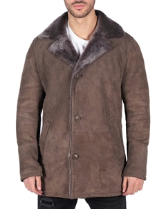 Дубленка  Classic 3/4 Jacket Button Down V Neck, серо-коричневый Truclothing