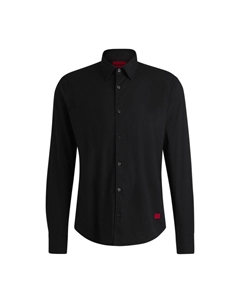 Рубашка облегающего кроя из эластичного хлопкового полотна, черный Hugo