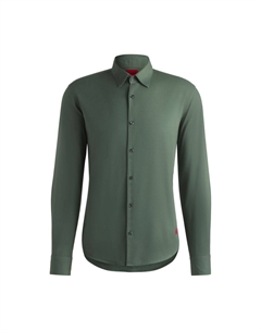 Рубашка облегающего кроя из эластичного хлопкового полотна, светло-зеленый Hugo