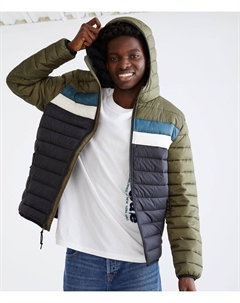 Colorblock Куртка-пуховик средней плотности с капюшоном, оливковый Aéropostale